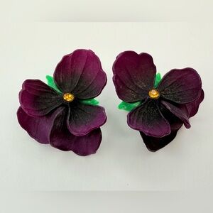 Vintage West Germany pansy flower clip earrings